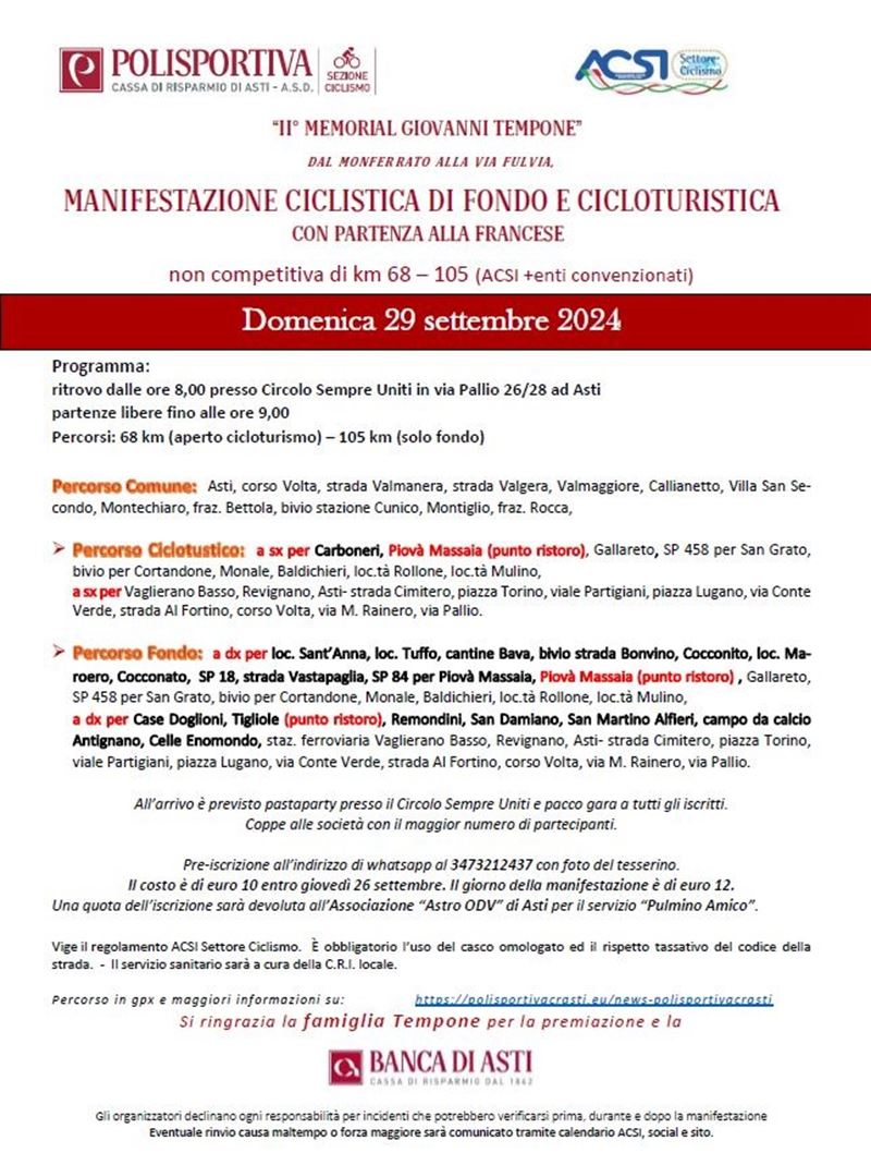 II Memorial Tempone 29 settembre 2024
